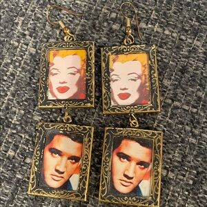 Rare Elvis and Marilyn Monroe drop wire earrings